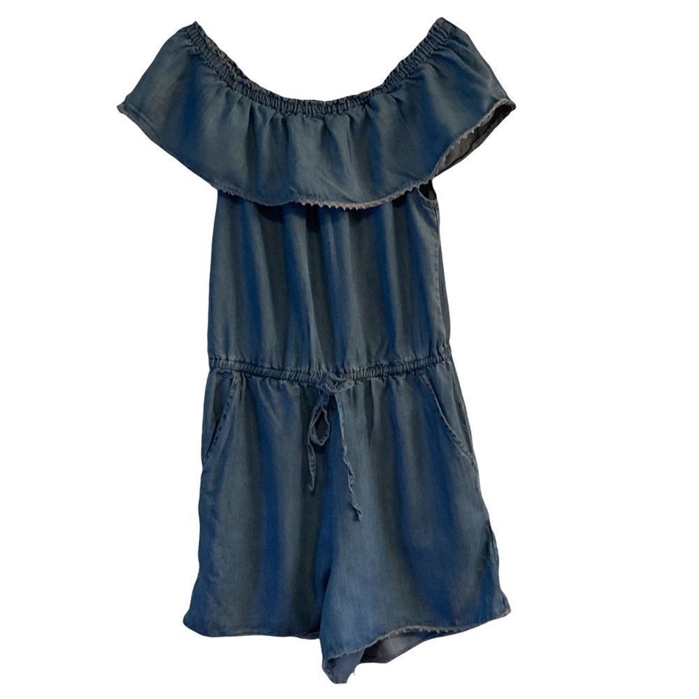 ‎BEACHLUNCHLOUNGE COLLECTION Off The Shoulder Denim Style Romper, Size M